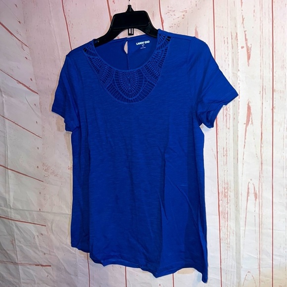 Lands' End Tops - Lands' End Short Sleeve Crochet Front Top Mazarine Blue